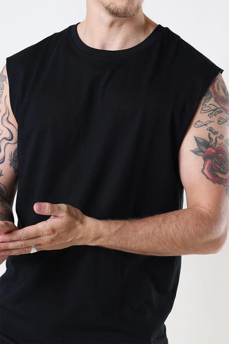 Urban Classics Open Edge Sleeveless Tee Black - Image 3
