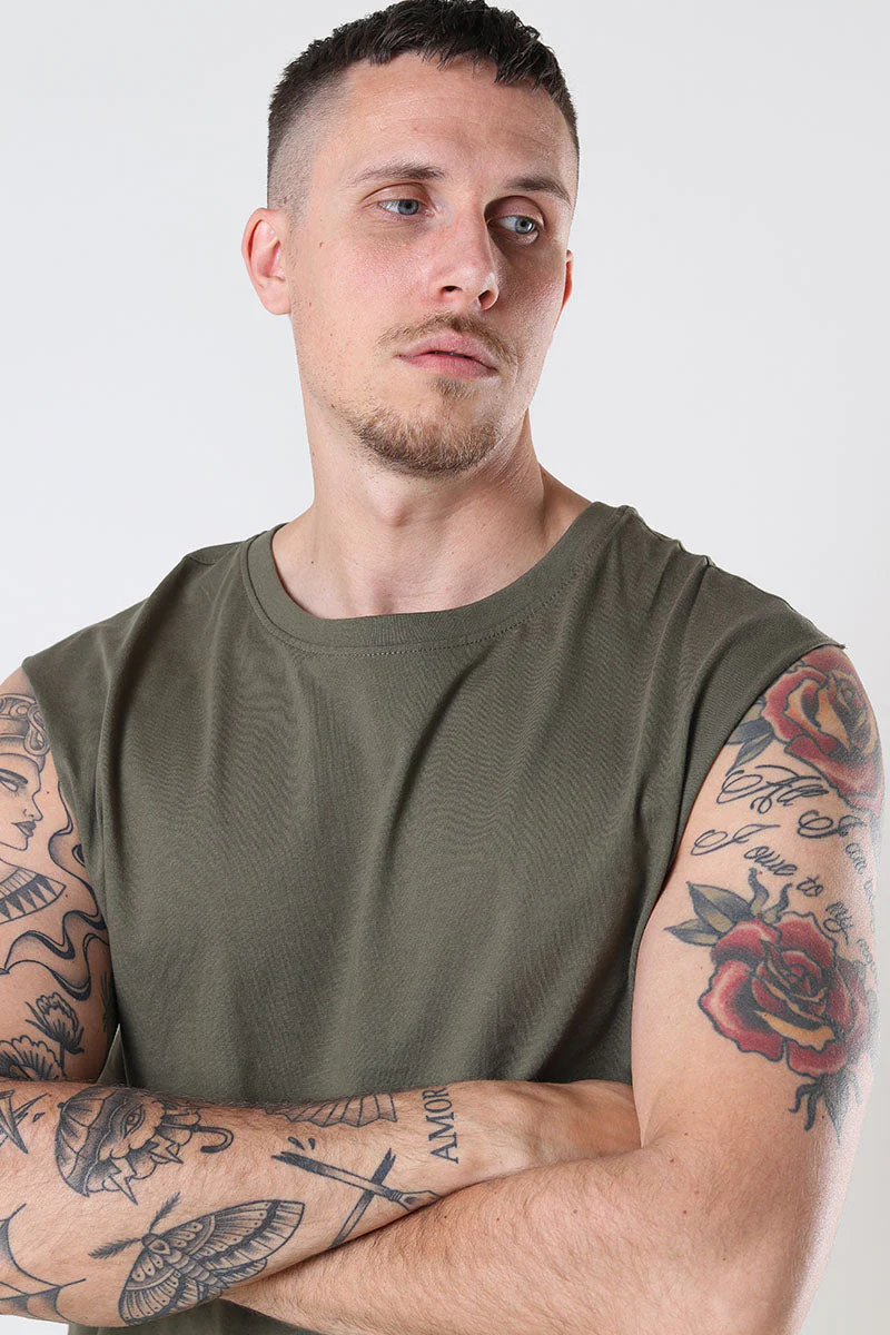 Urban Classics Open Edge Sleeveless Tee Olive - Image 3