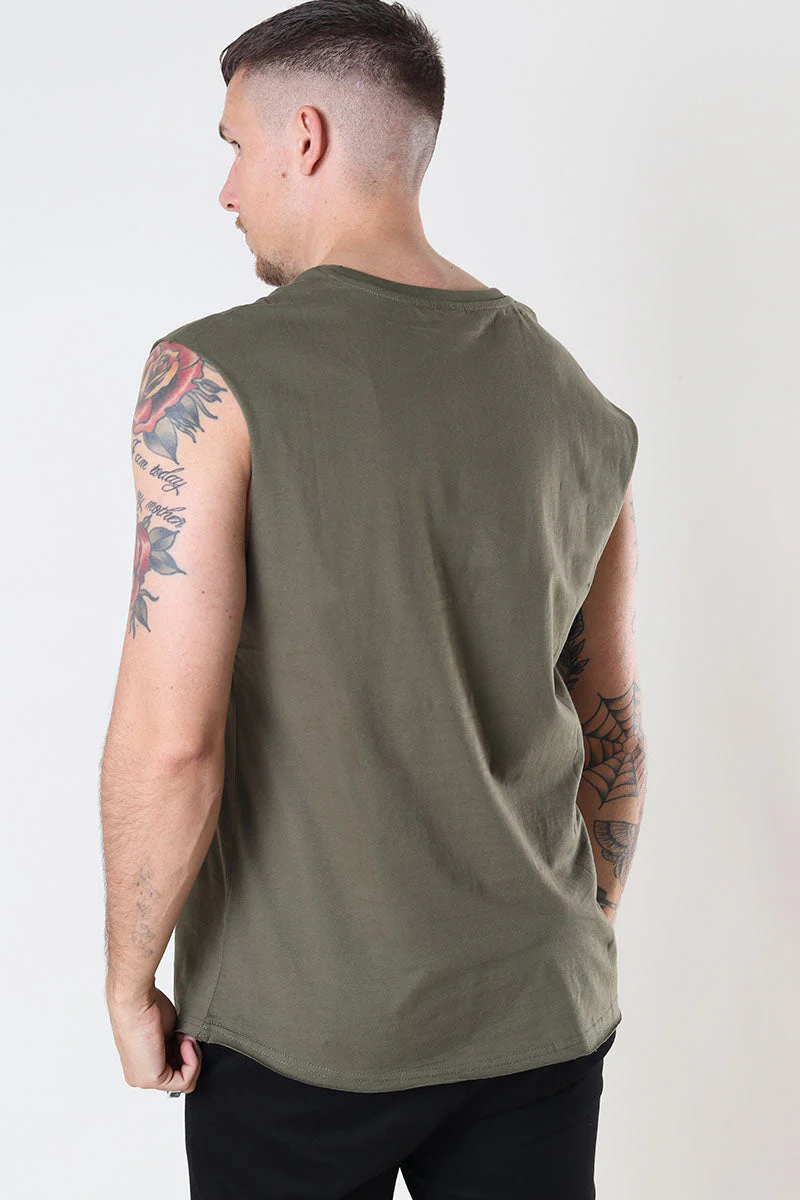 Urban Classics Open Edge Sleeveless Tee Olive - Image 4