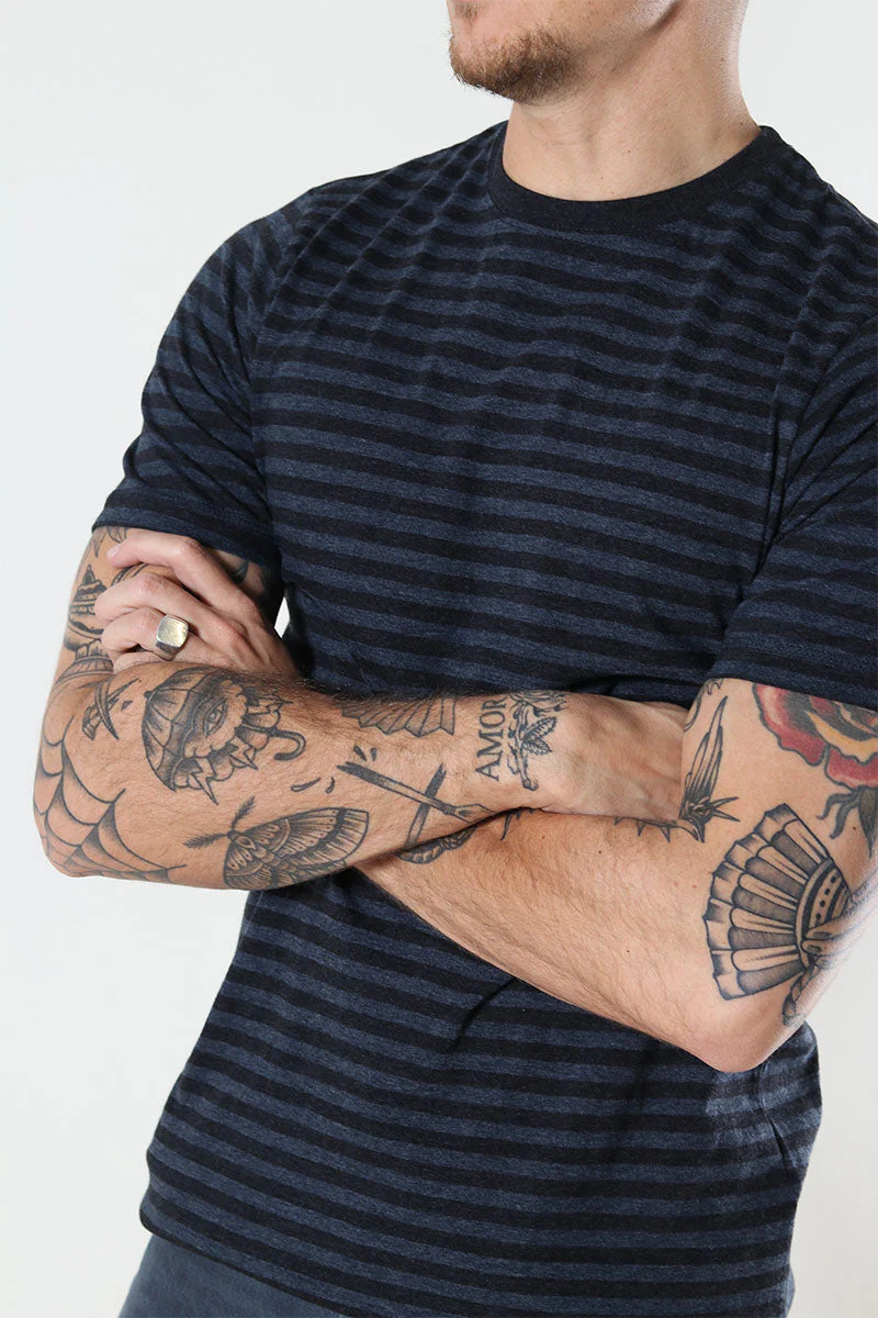 Basic Brand T-shirt Striped Heather Blue/Black - Image 3