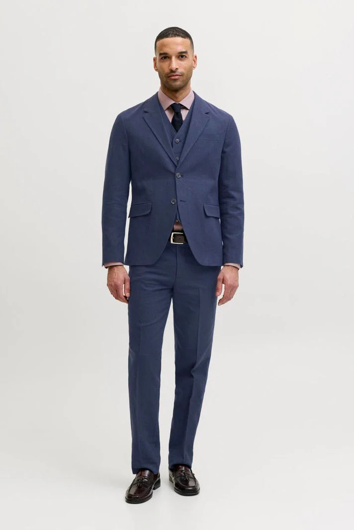 Jack & Jones Martin Summer Trousers Linen Blend Dark Navy - Image 3