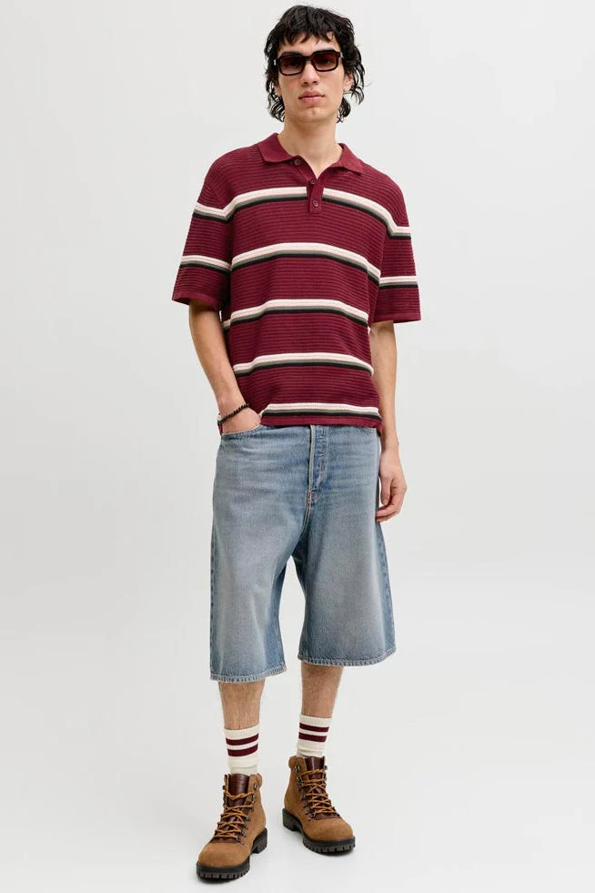 Jack & Jones Maine Knit Stripe Polo SN Cabernet - Image 2