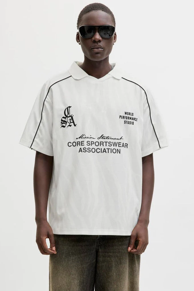 Jack & Jones Codust Piping Football Open Collar Ss Bright White