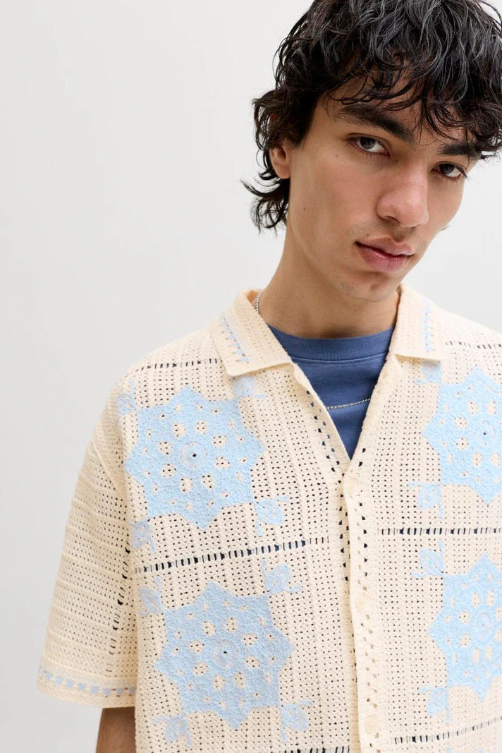 Jack & Jones Orchard Knit Crochet Polo Sea Salt - Image 4