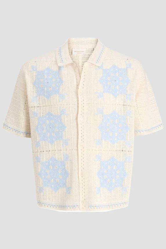 Jack & Jones Orchard Knit Crochet Polo Sea Salt - Image 7