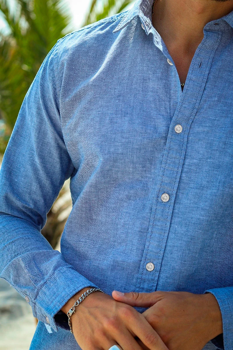 Selected Slim Sun Linen Shirt LS Medium Blue Denim - Image 3