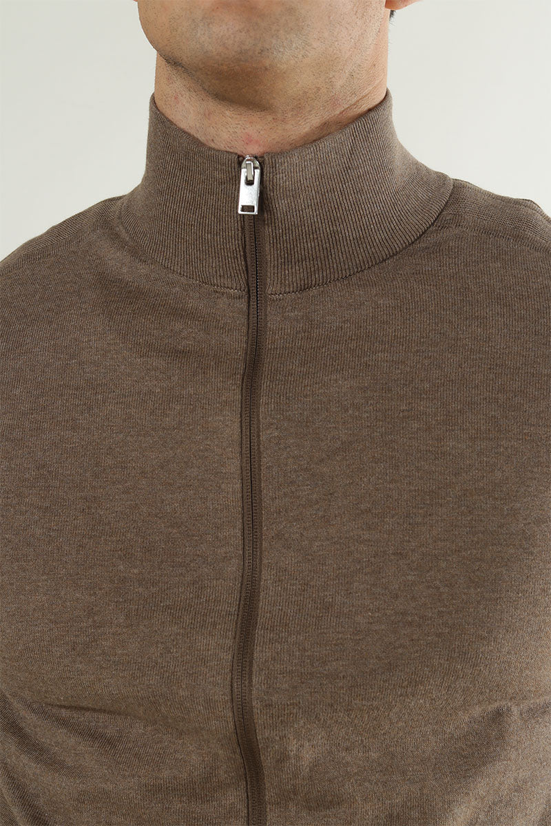 Selected BERG FULL ZIP CARDIGAN Teak Melange - Image 3
