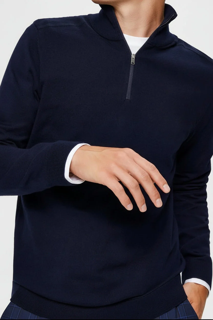 Selected Berg Half Zip Knit Navy Blazer Melange - Image 3