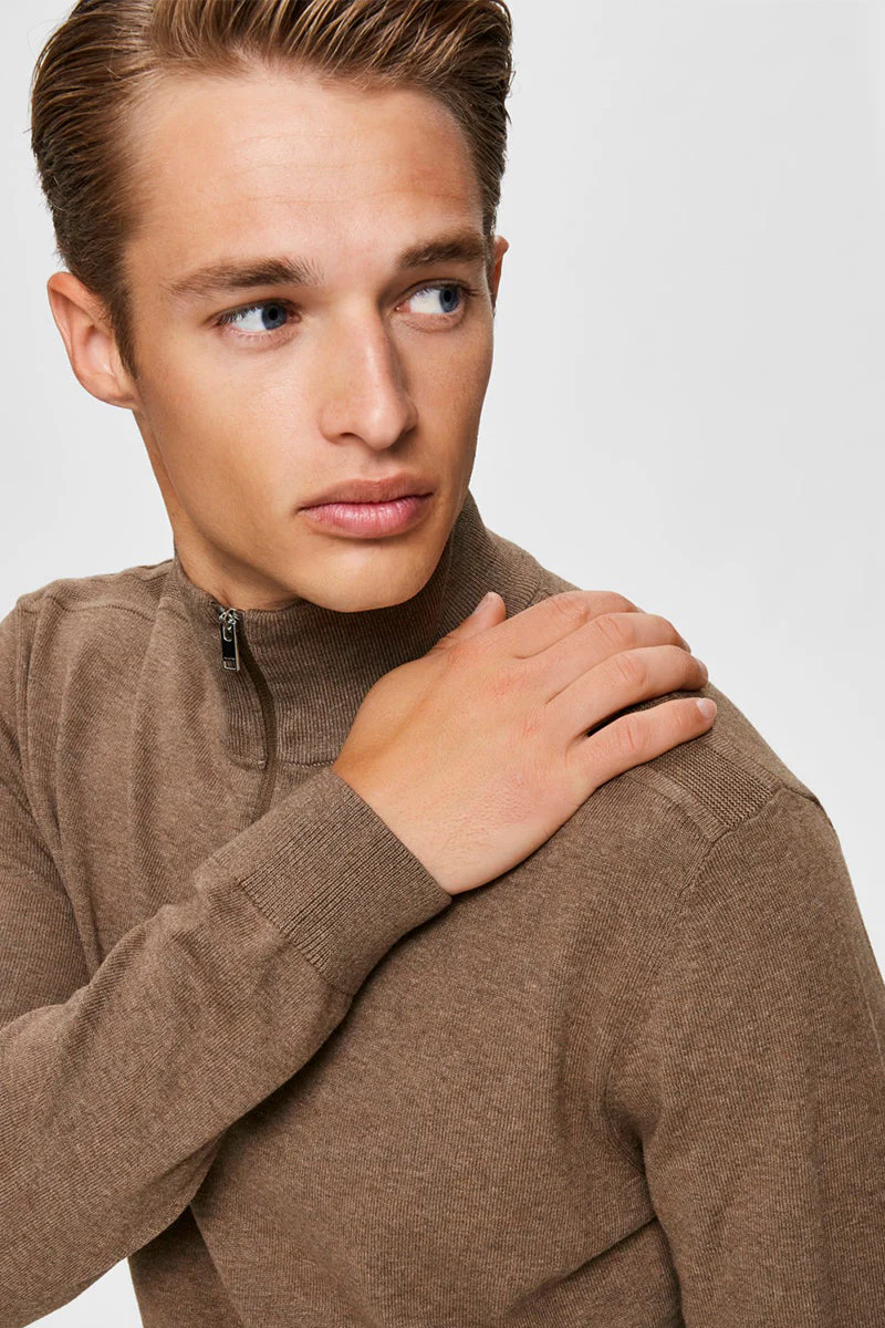 Selected Berg Half Zip Knit Teak Melange - Image 4