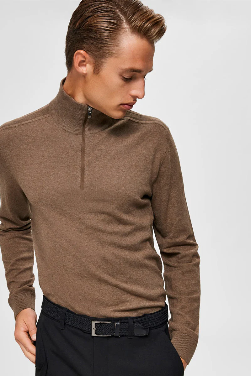 Selected Berg Half Zip Knit Teak Melange - Image 5