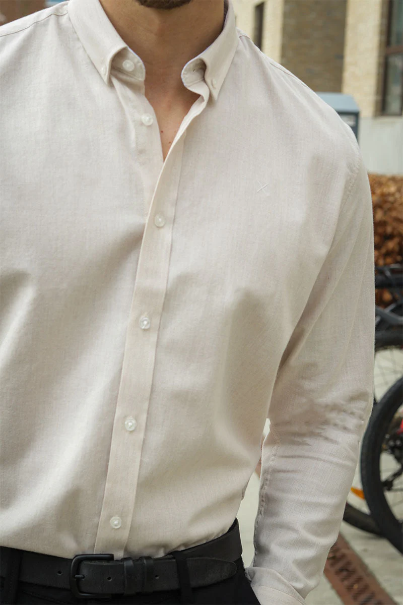 Clean Cut Copenhagen Oxford Stretch Plain L/S Sand Melange - Image 3