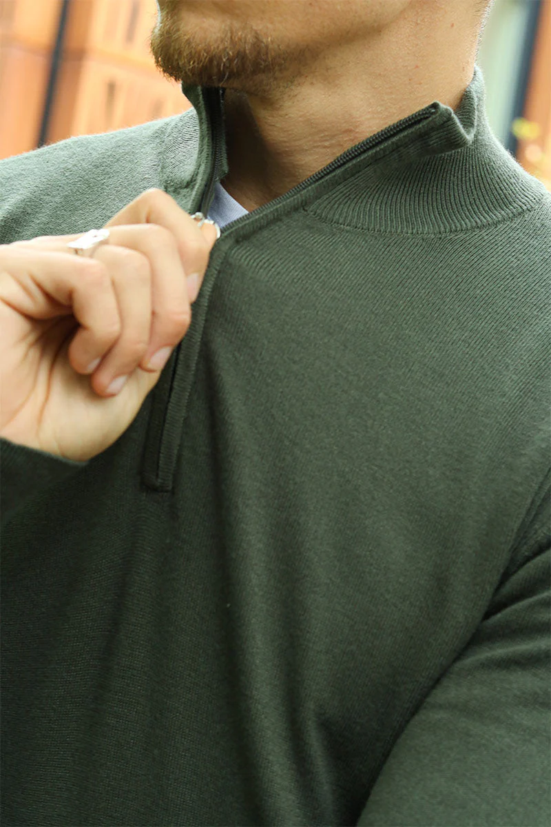 JEFF FRANKIE HALF ZIP KNIT Army - Image 3