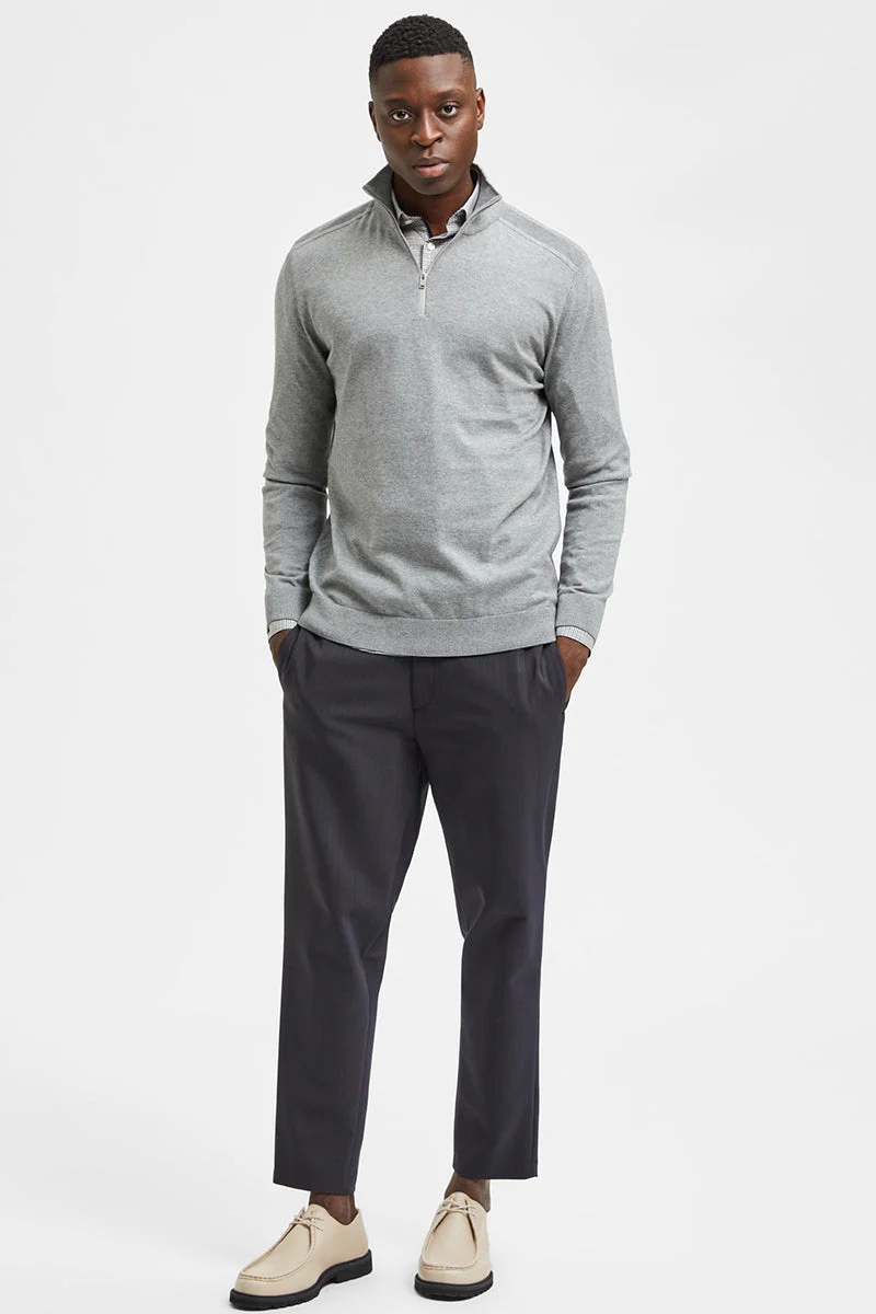 Selected Berg Half Zip Knit Medium Grey Melange - Image 2