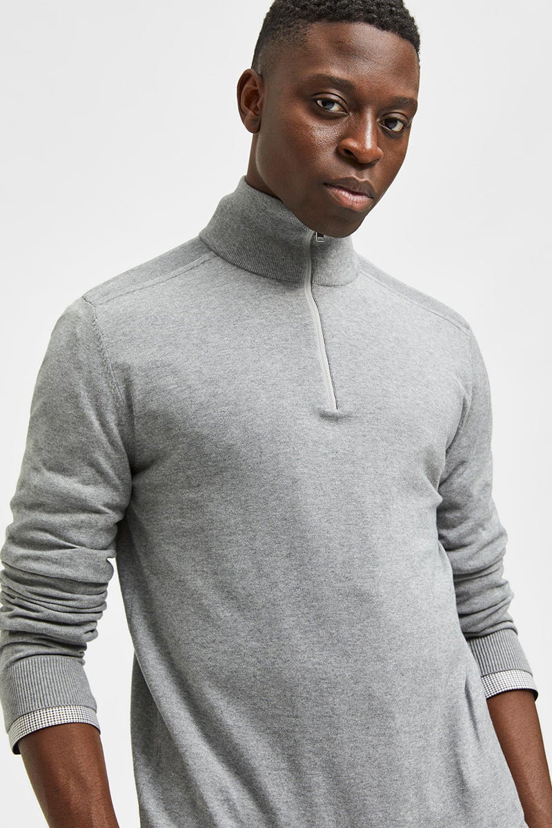Selected Berg Half Zip Knit Medium Grey Melange - Image 3