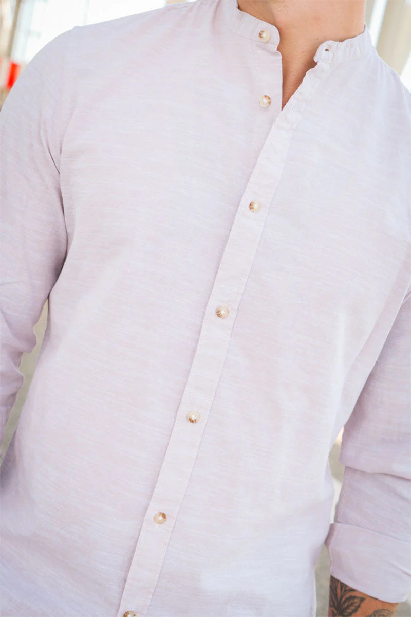 ONLY & SONS ONSCAIDEN LS SOLID LINEN MAO SHIRT NOOS Chinchilla - Image 3