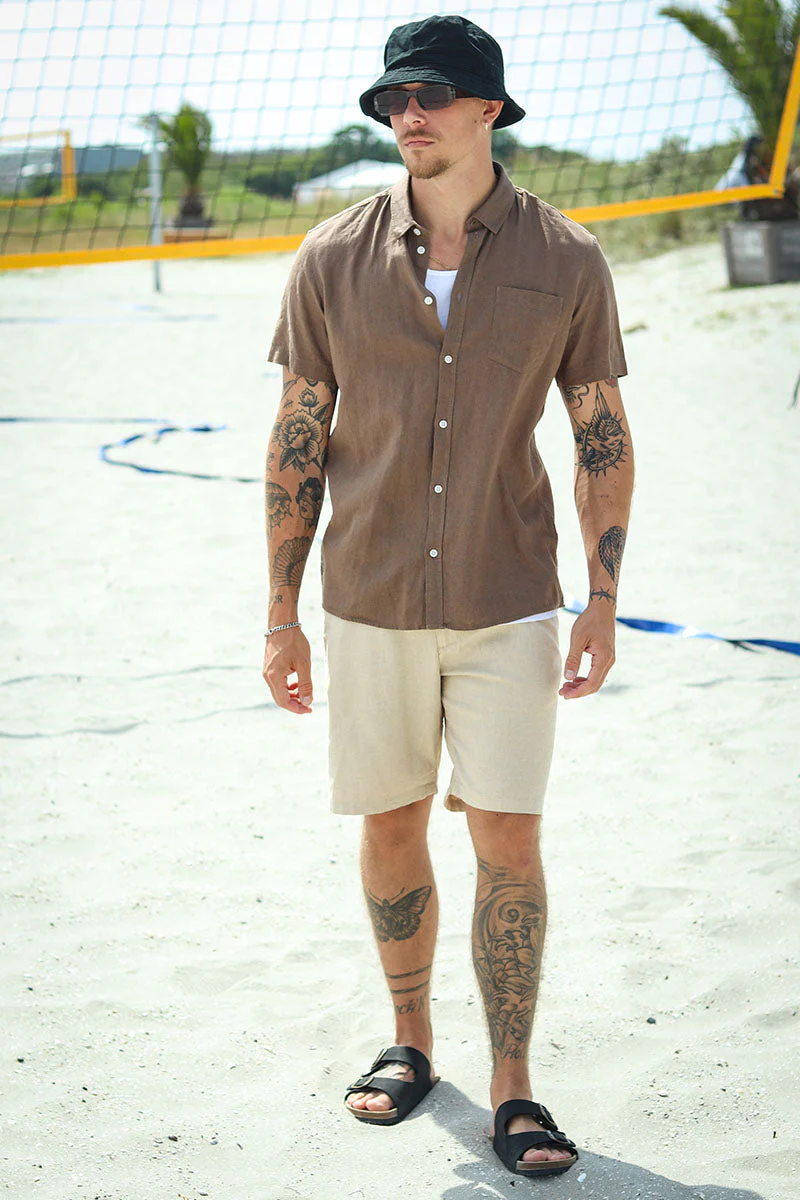 Solid Allan SS Linen Shirt Shitake - Image 2