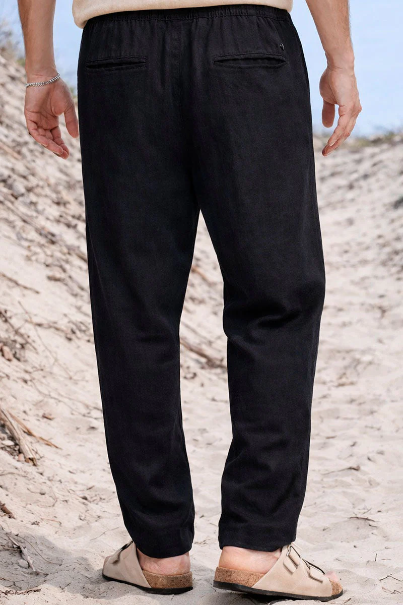 Solid TAIZ LINEN PANTS True Black - Image 4
