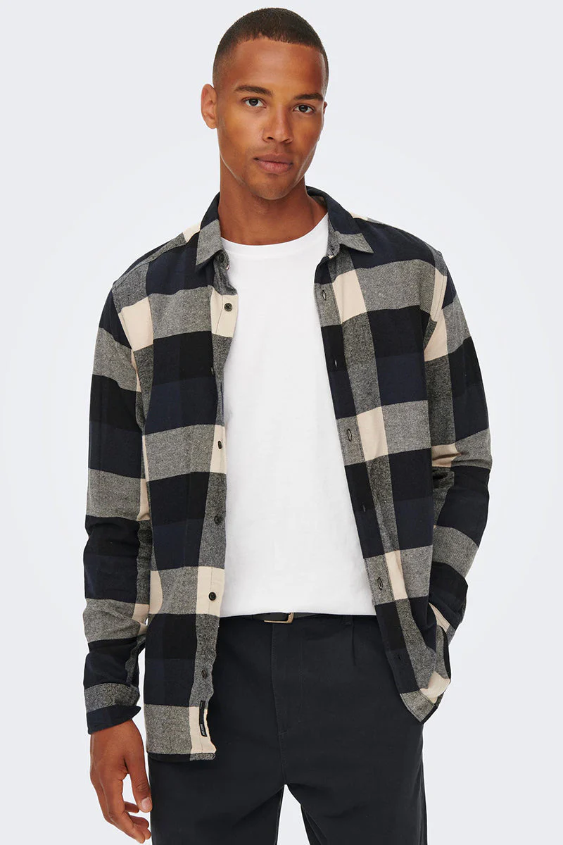 ONLY & SONS GUDMUND LS CHECK SHIRT Dark Navy - Image 3