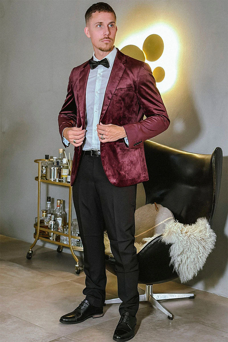 JEFF George Velour Blazer Bordeaux - Image 2
