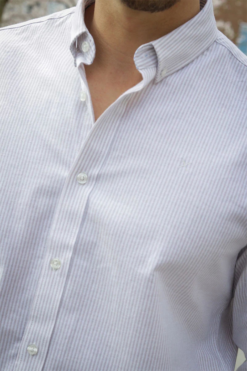 Clean Cut Copenhagen Oxford Stretch Stripe L/S Khaki Striped - Image 3