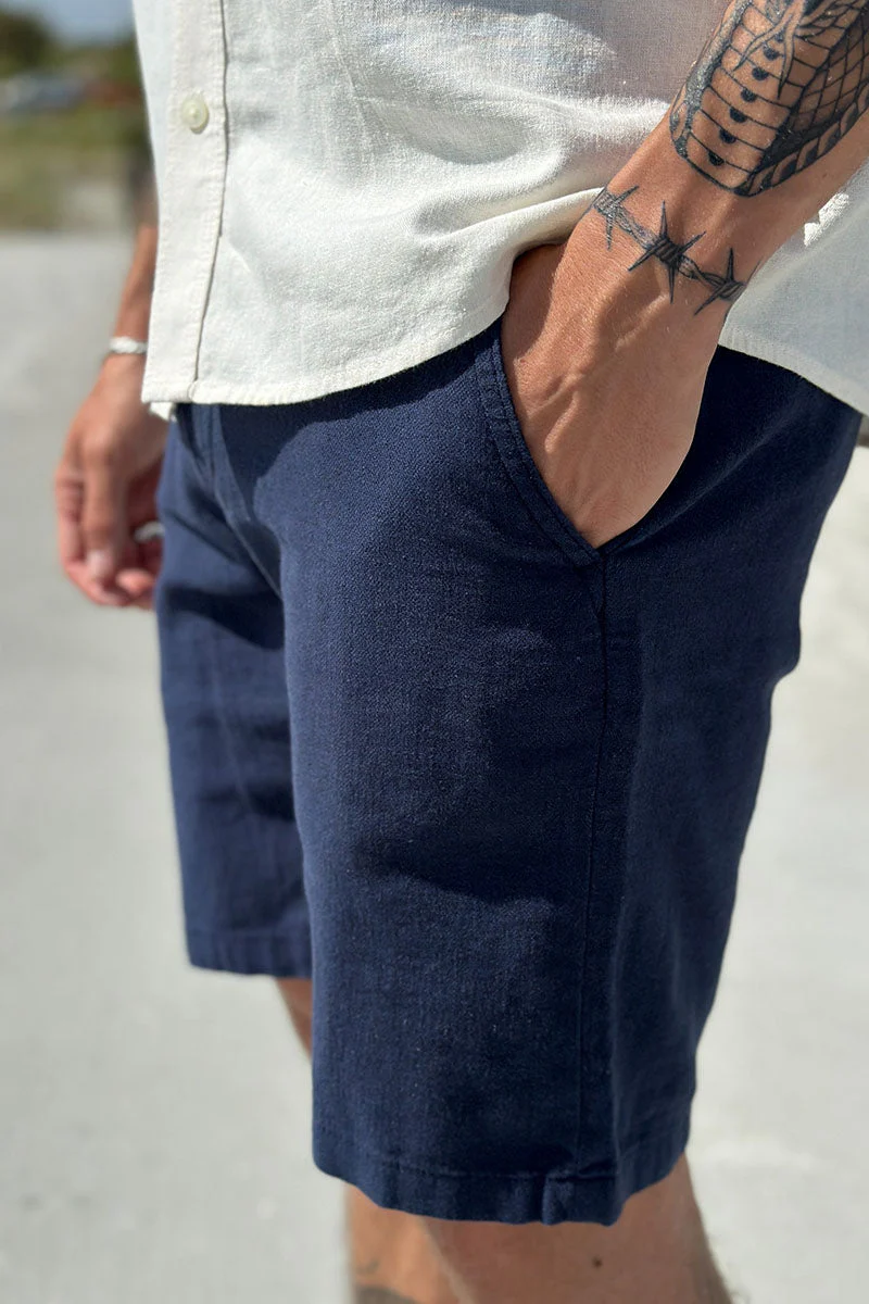 Selected Regular Brody Linen Shorts Dark Sapphire - Image 3