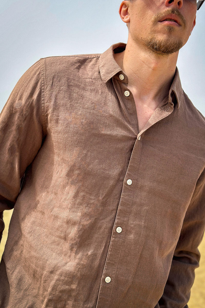 Solid Enea Allan Linen Shirt LS Shitake - Image 2