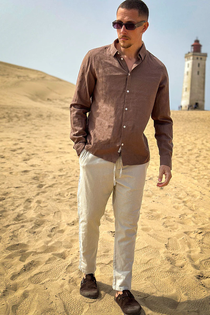 Solid Enea Allan Linen Shirt LS Shitake - Image 3