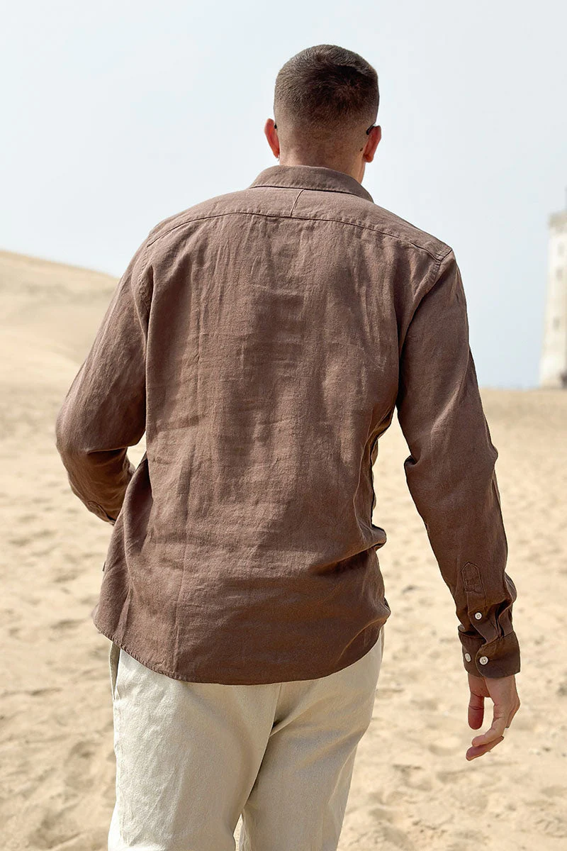 Solid Enea Allan Linen Shirt LS Shitake - Image 4