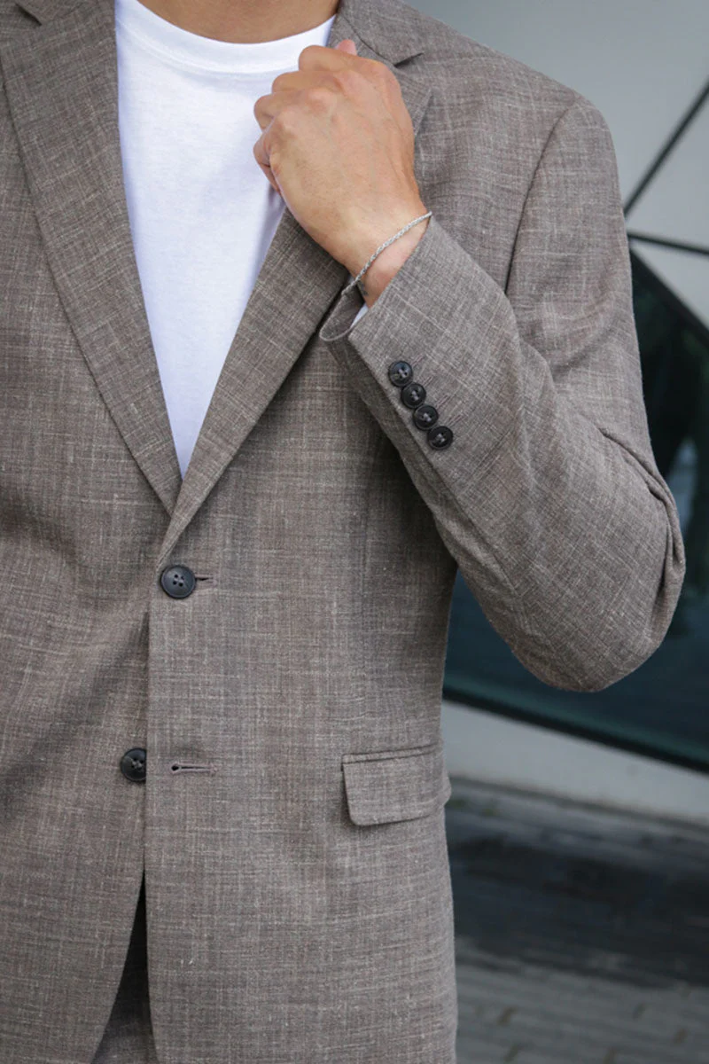 Selected SLIM OASIS LINEN BLAZER Dark Sand Melange - Image 4