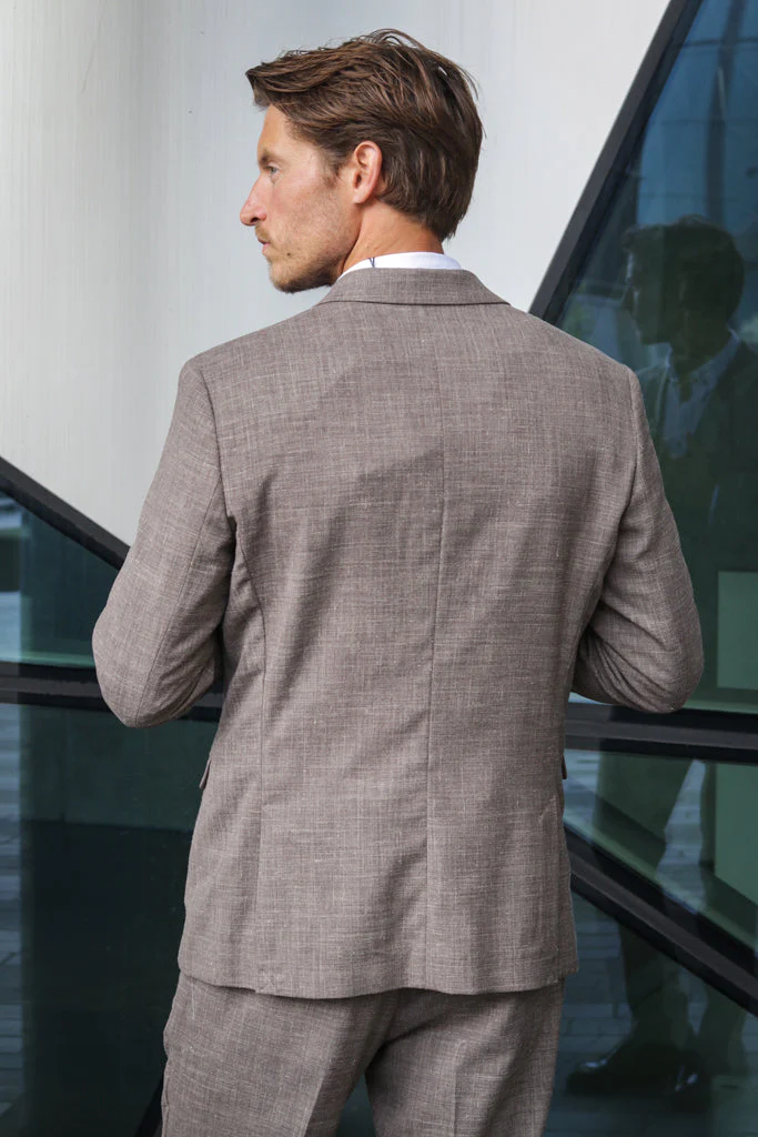 Selected SLIM OASIS LINEN BLAZER Dark Sand Melange - Image 6