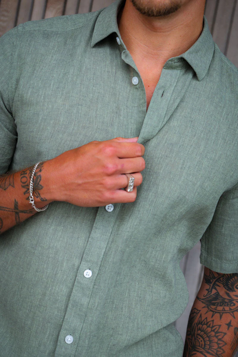 ONLY & SONS Caiden SS Linen Shirt Swamp - Image 3