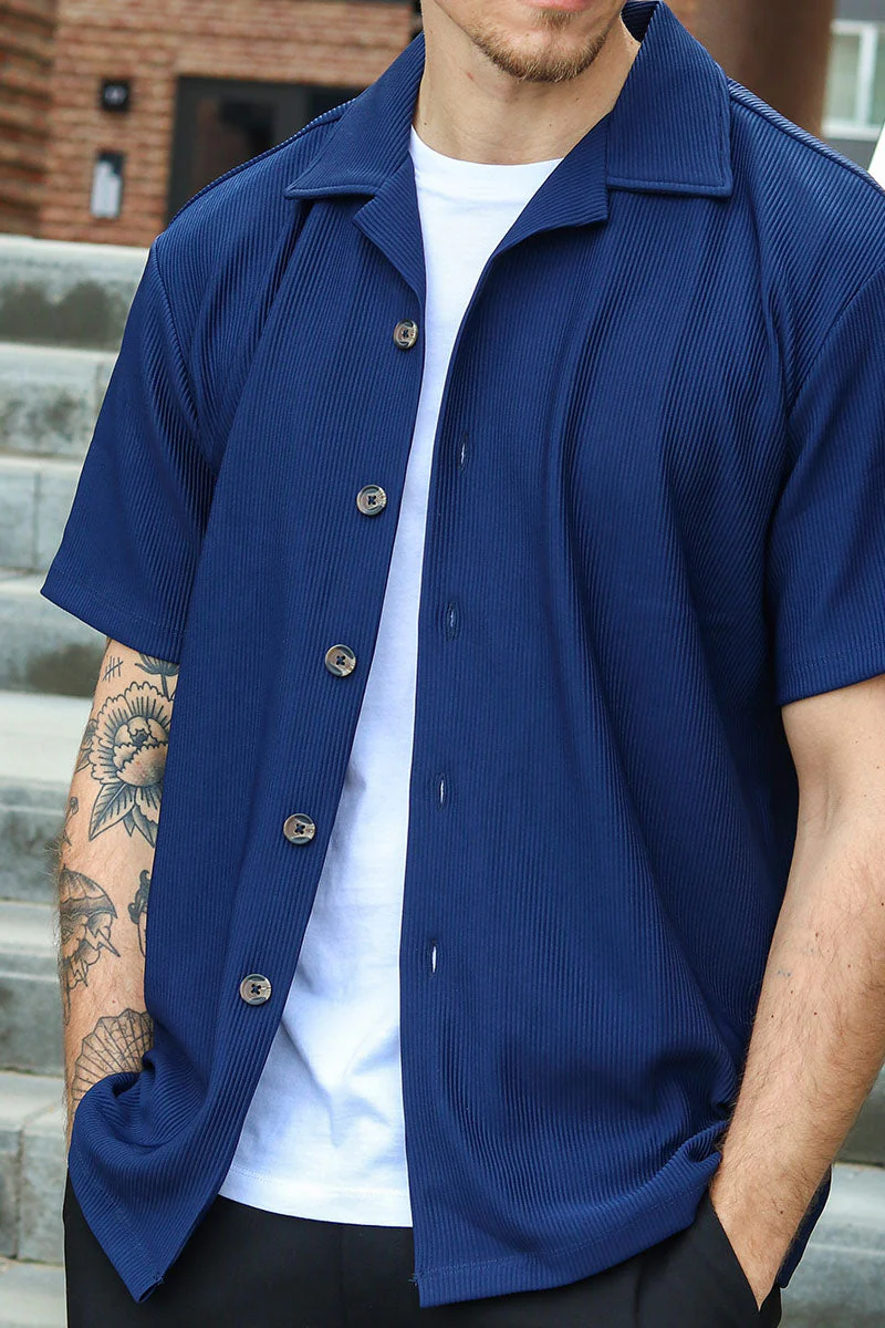 Selected Relax Plisse Resort SS Shirt Black Iris - Image 3