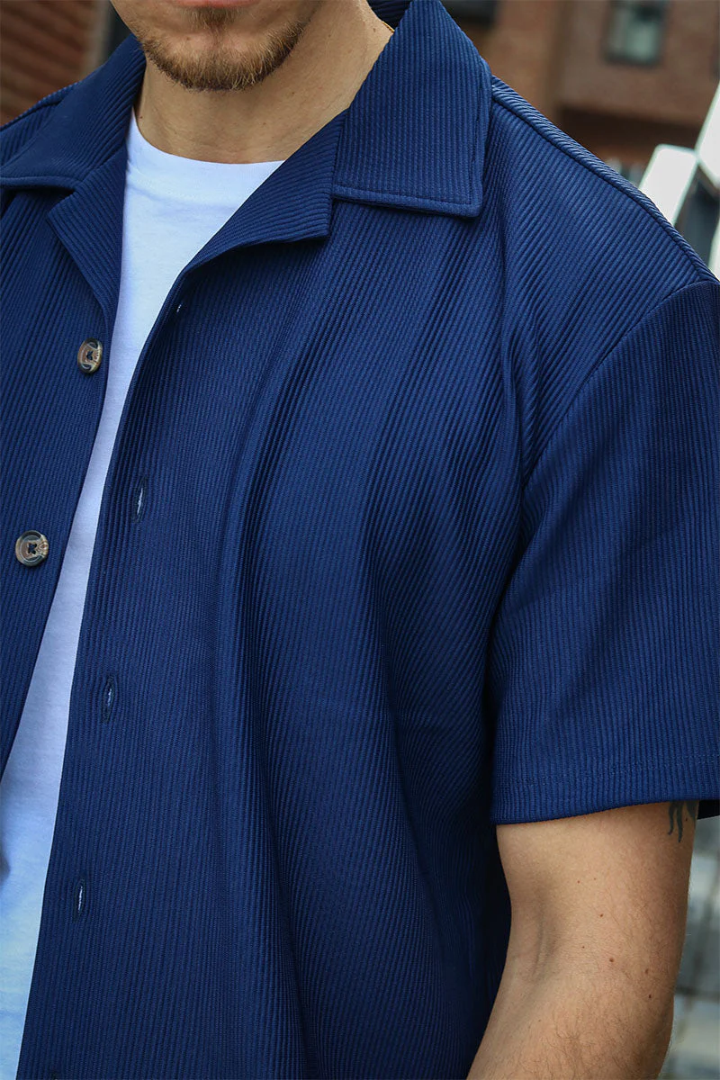 Selected Relax Plisse Resort SS Shirt Black Iris - Image 5