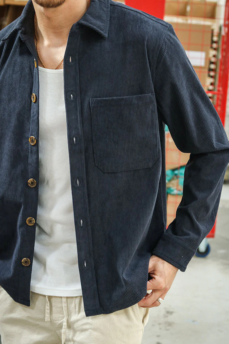 ONLY & SONS Tile Corduroy Shirt Dark Navy - Image 5