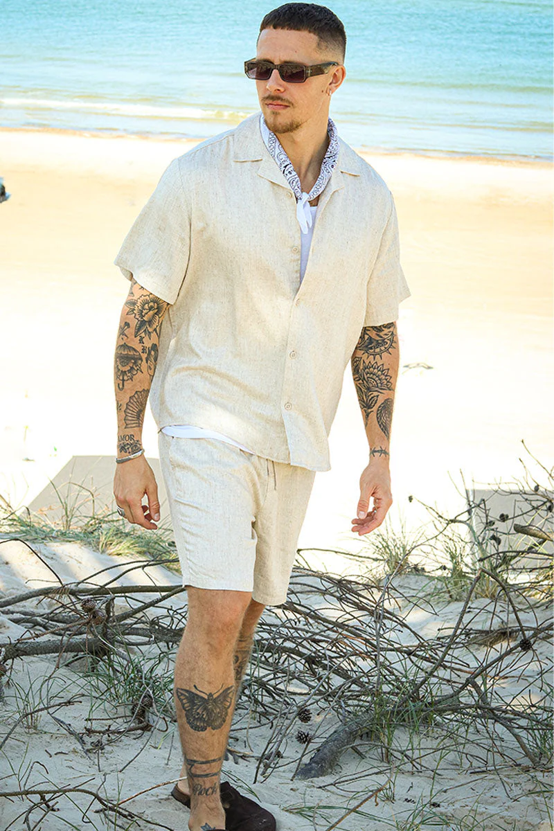 ONLY & SONS Tel Viscose Linen Shorts Oatmeal - Image 4
