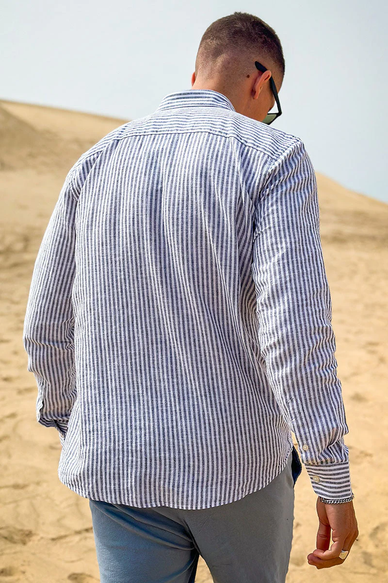 ONLY & SONS Caiden LS Stripe Linen Shirt Dark Navy - Image 5