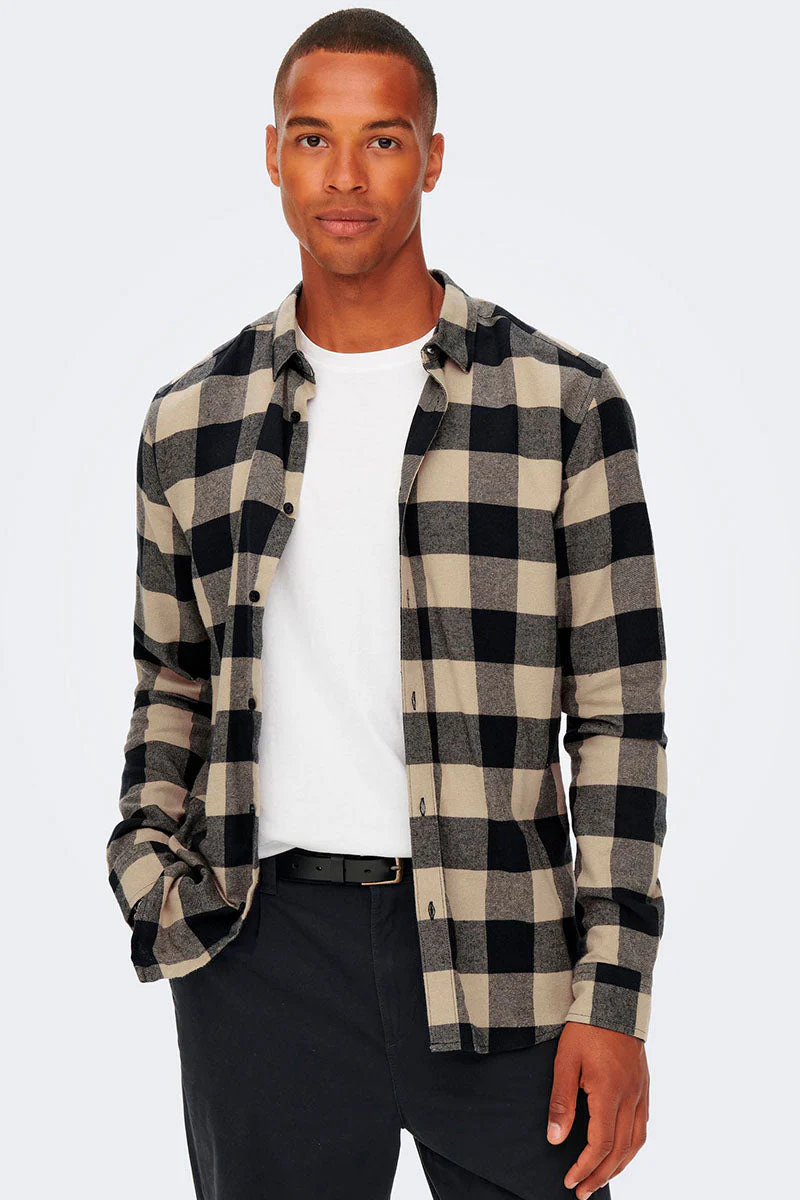 ONLY & SONS Gudmund LS Checked Shirt Dark Navy - Image 3