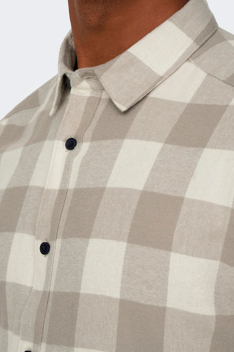 ONLY & SONS Gudmund LS Checked Shirt Antique White - Image 3