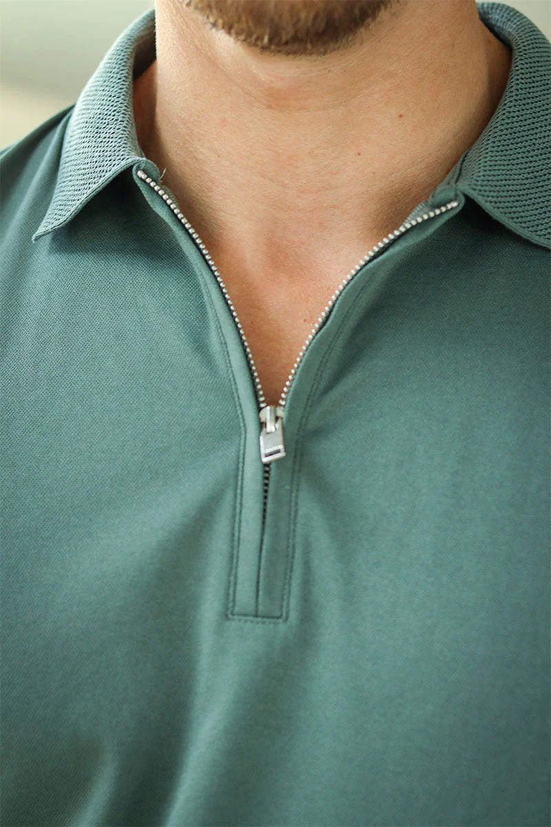 Selected Fave Zip Polo SS Agave Green - Image 3