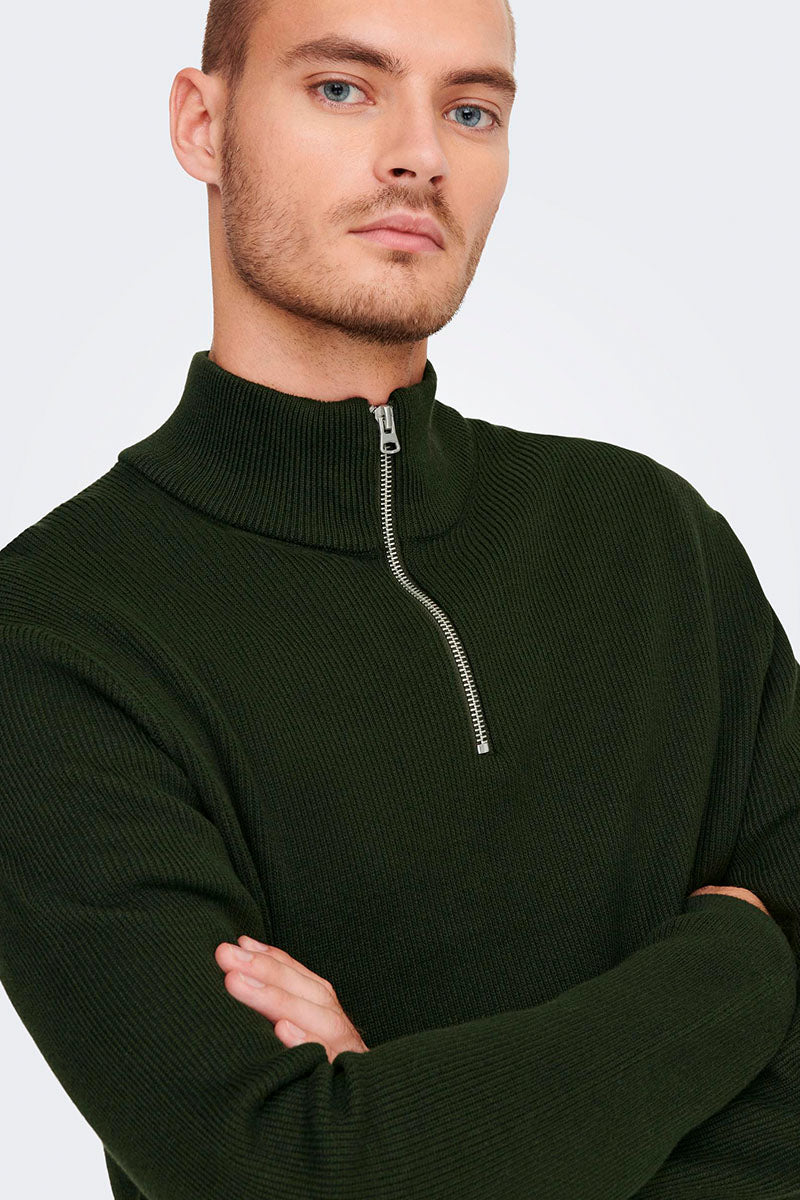 ONLY & SONS PHIL COTTON HALF ZIP KNIT Rosin - Image 2