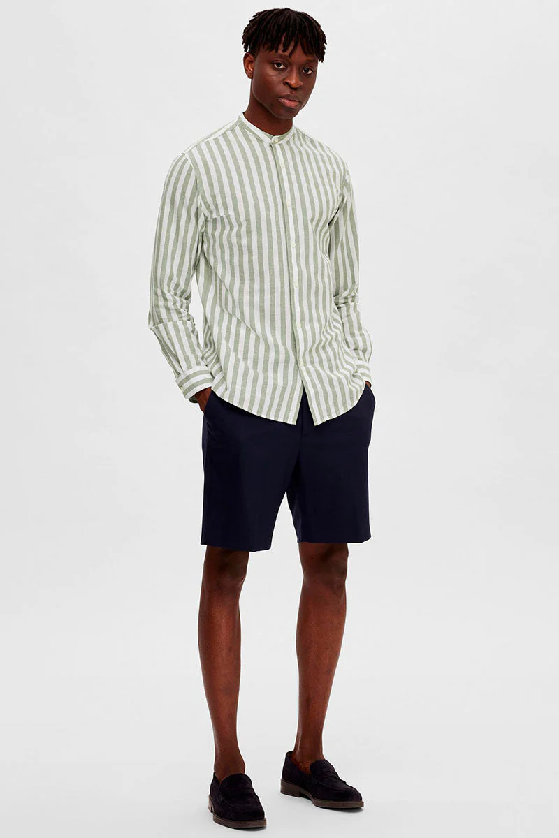 Selected SLHSLIMNEW-LINEN SHIRT LS BAND W Desert Sage Stripes - Image 2