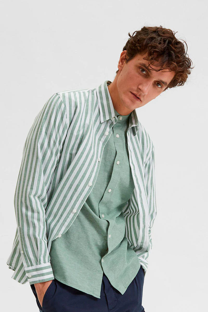Selected SLHSLIMNEW-LINEN SHIRT LS BAND W Desert Sage - Image 3