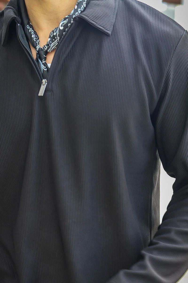 Selected Relax Plisse Half Zip LS Polo Black - Image 3