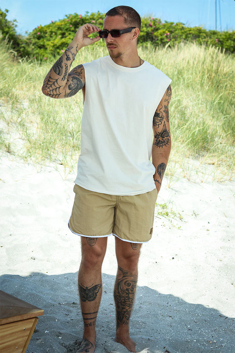 Urban Classics Open Edge Sleeveless Tee White Sand - Image 2