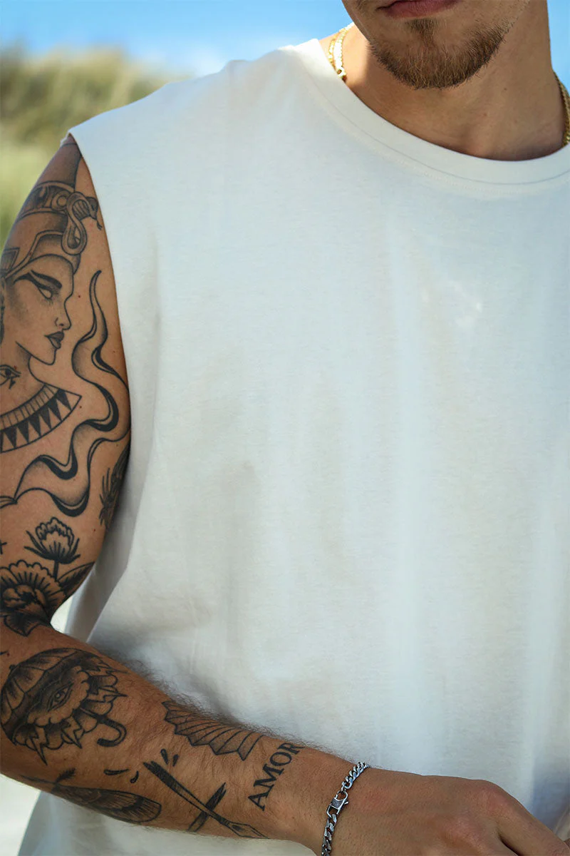 Urban Classics Open Edge Sleeveless Tee White Sand - Image 3