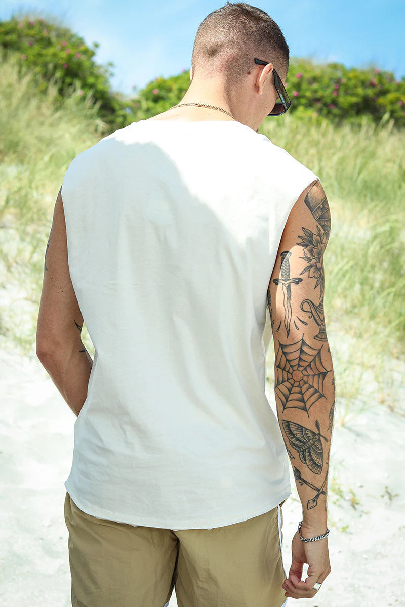 Urban Classics Open Edge Sleeveless Tee White Sand - Image 4