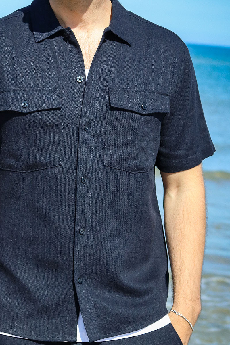 ONLY & SONS Kari Relaxed SS Shirt Viscose Linen Dark Navy - Image 2
