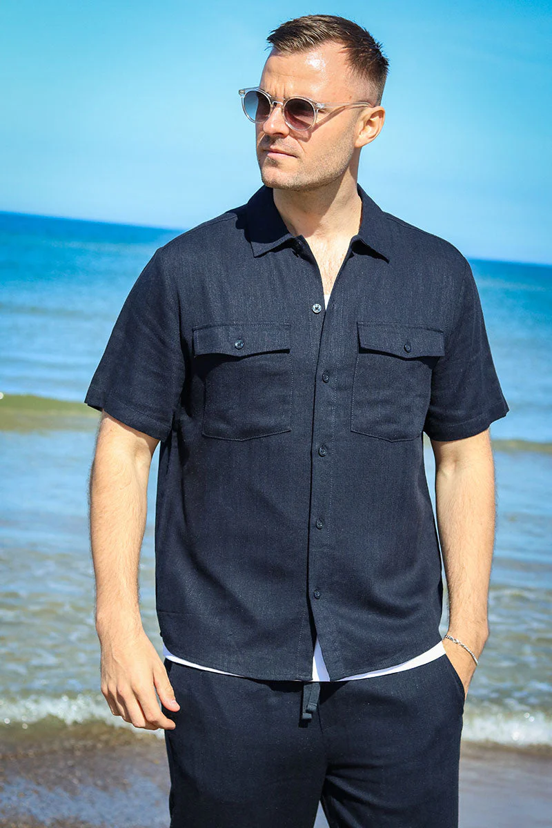 ONLY & SONS Kari Relaxed SS Shirt Viscose Linen Dark Navy - Image 3