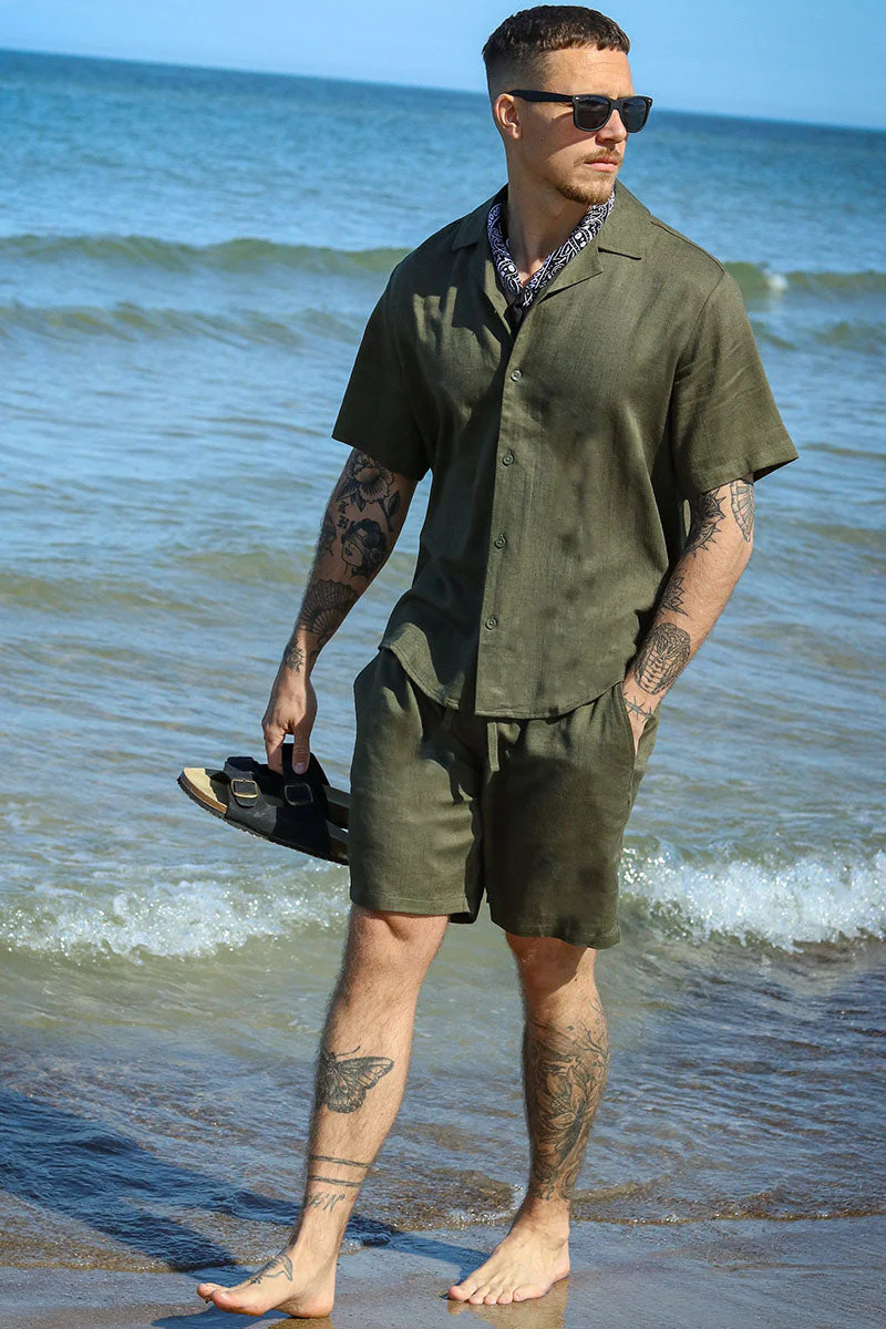 ONLY & SONS Tel Viscose Linen Shorts Olive Night - Image 2