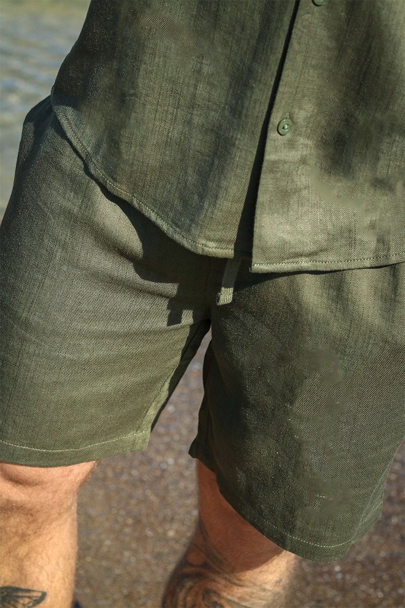 ONLY & SONS Tel Viscose Linen Shorts Olive Night - Image 4